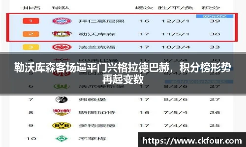 勒沃库森客场逼平门兴格拉德巴赫，积分榜形势再起变数